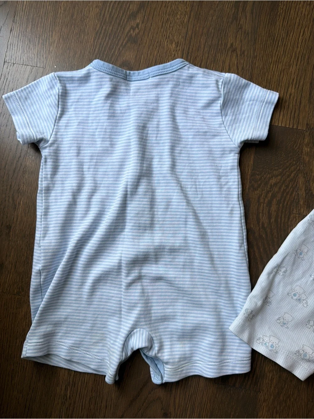 Kissy Kissy Baby Short Sleeve Rompers Set in Light Blue and White 2pc